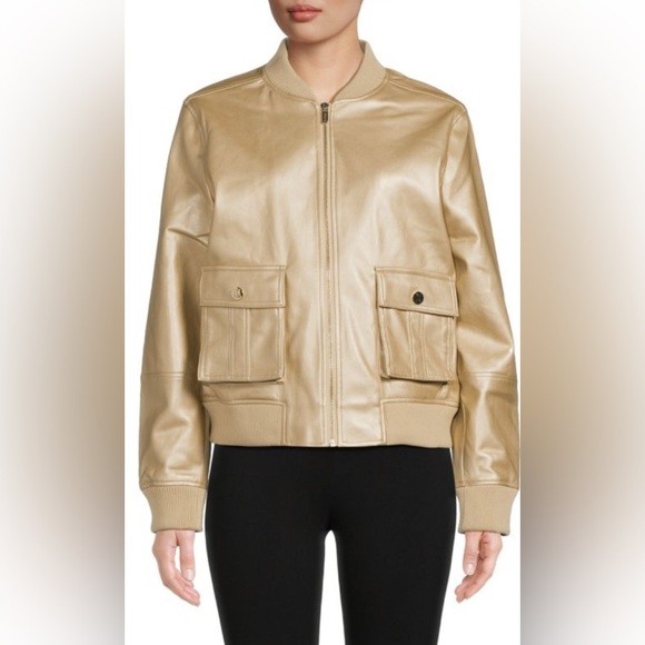 Karl Lagerfeld Gold Metallic Bomber Jacket size Large NWOT - Picture 2 of 3